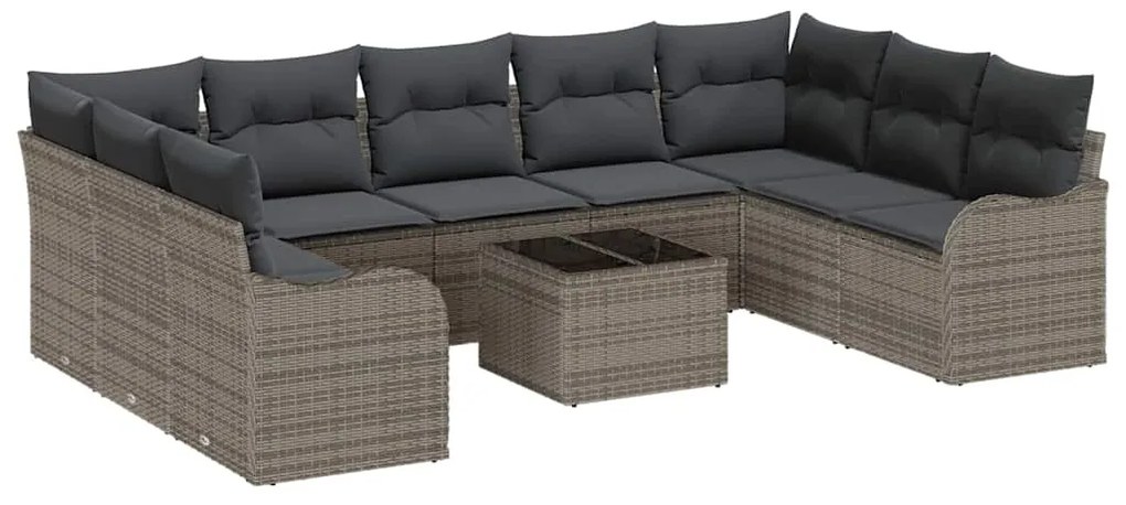 vidaXL Σετ Καναπέ Κήπου με μαξιλάρι 10 pcs Γκρι Πολυ ράταν
