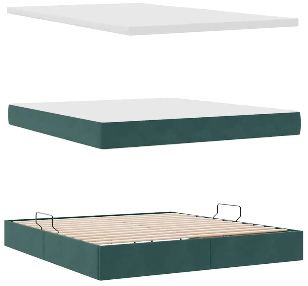 vidaXL Κρεβάτι Αποθήκης με στρώμα Σκούρο Πράσινο 160 x 200 cm Βελούδο