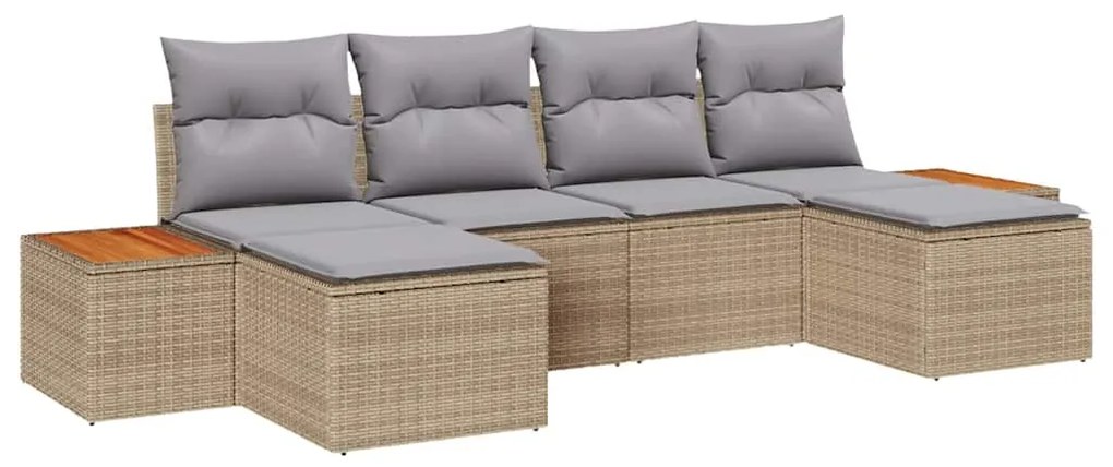 vidaXL Σετ Καναπέ Κήπου με μαξιλάρι 6 pcs Μπεζ Πολυ ράταν