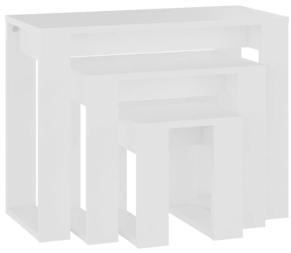 Τραπεζάκια Ζιγκόν 3 τεμ. Λευκά από Επεξεργασμένο Ξύλο - Λευκό