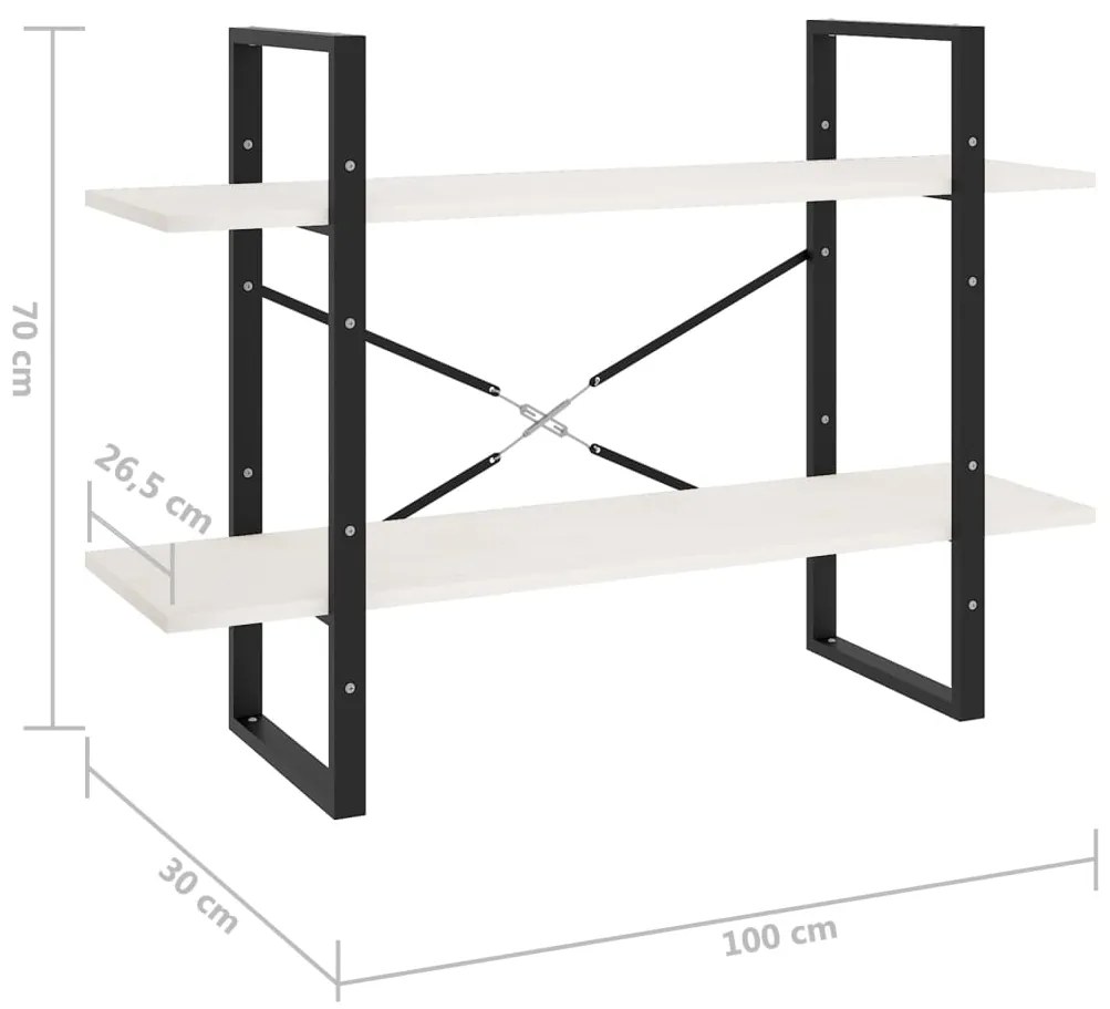 Βιβλιοθήκη με 2 Ράφια Λευκή 100x30x70 εκ. από Μασίφ Ξύλο Πεύκου - Λευκό