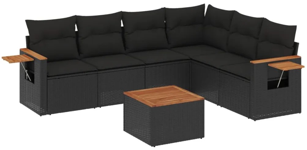 vidaXL Καναπές Σετ 7 Τεμαχίων Μαύρο Συνθετικό Ρατάν με Μαξιλάρια