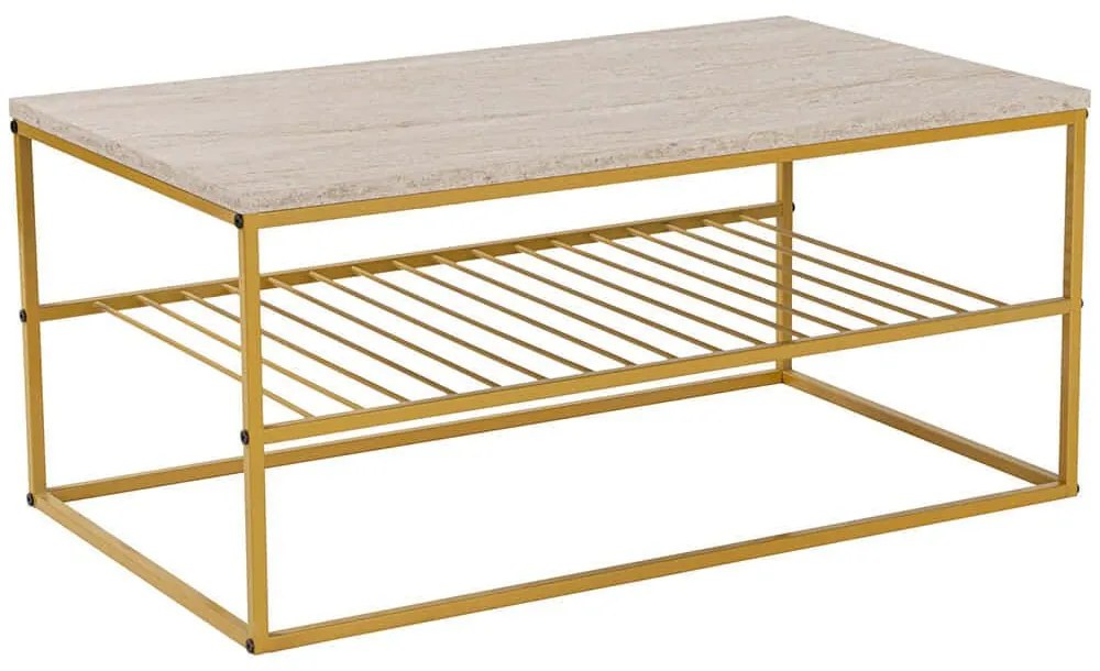 Τραπέζι Σαλονιού Asude 854KLN4751 95x55x42cm Travertine Beige-Gold