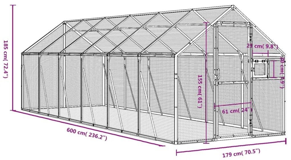 vidaXL Κλουβί Ανθρακί 1,79 x 6 x 1,85 μ. από Αλουμίνιο