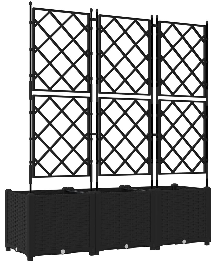vidaXL Γλάστρα Κήπου με Τρέλλις 3 τμχ Μαύρη 120x40x143 εκ.
