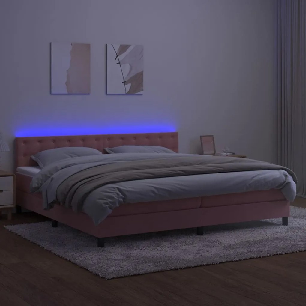 ΚΡΕΒΑΤΙ BOXSPRING ΜΕ ΣΤΡΩΜΑ &amp; LED ΡΟΖ 200X200 ΕΚ. ΒΕΛΟΥΔΙΝΟ 3134668