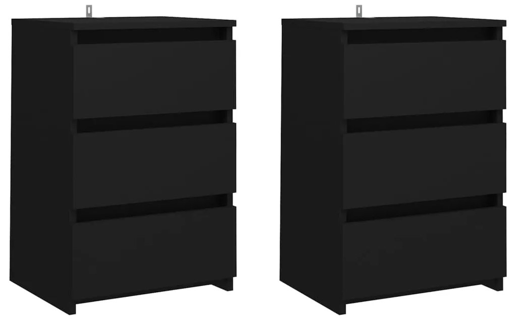 vidaXL Κομοδίνα 2 τεμ. Μαύρα 40 x 35 x 62,5 εκ. από Επεξ. Ξύλο