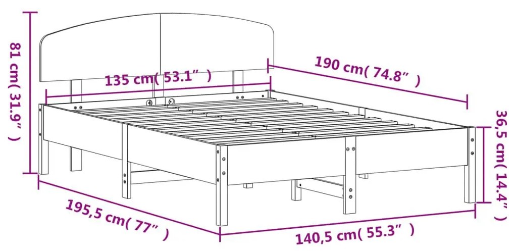 Σκελετός Κρεβ. Χωρίς Στρώμα Καφέ Κεριού 135x190 εκ Μασίφ Πεύκο - Καφέ