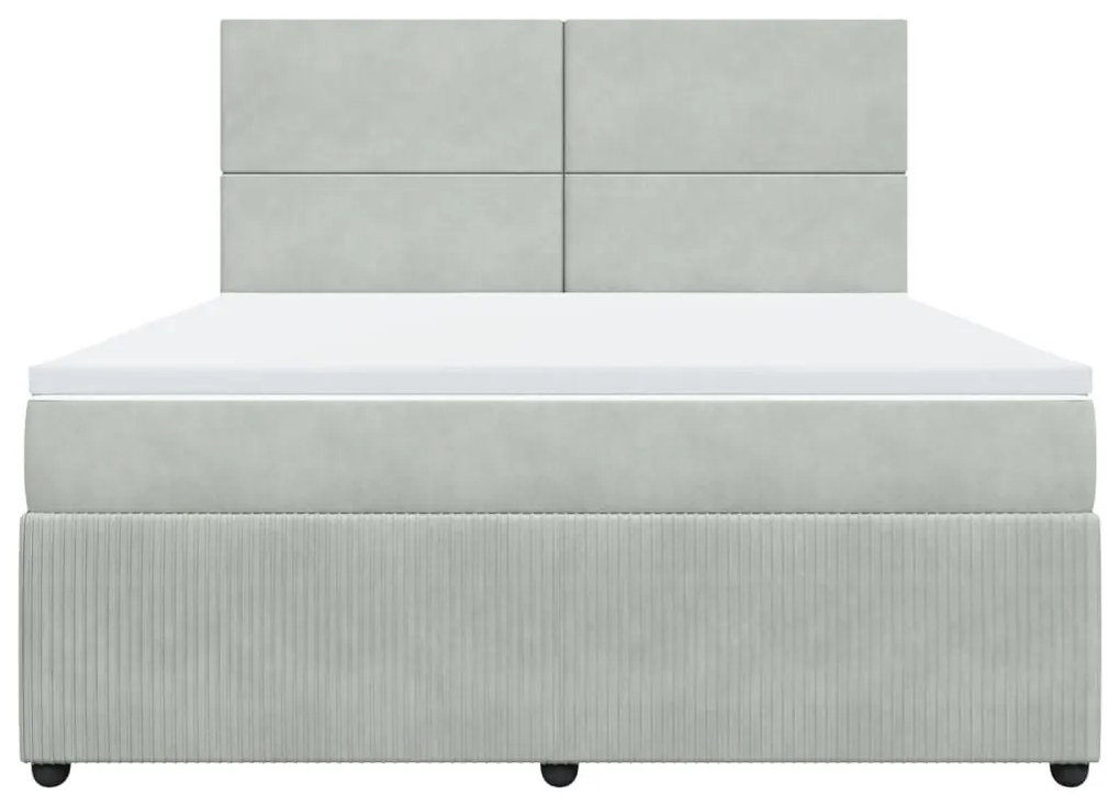 Κρεβάτι Boxspring με Στρώμα Ανοιχτό Γκρι 180x200 εκ. Βελούδινο - Γκρι