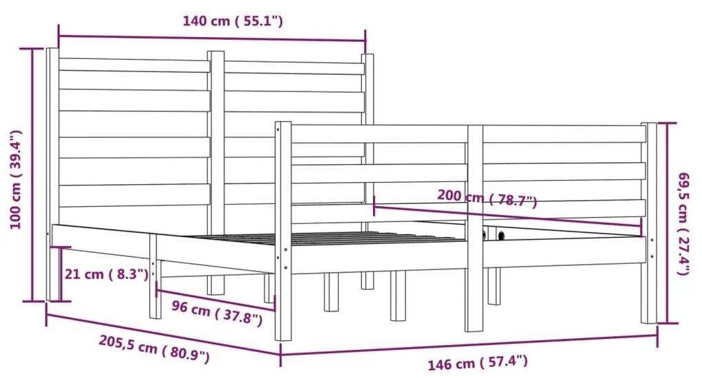 vidaXL Πλαίσιο Κρεβατιού Λευκό 140 x 200 εκ. από Μασίφ Ξύλο Πεύκου