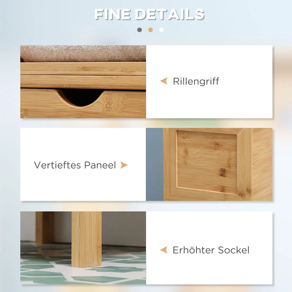 kleankin Ντουλάπι μπάνιου, 3 ράφια, 2 συρτάρια, Μπαμπού, 30 cm x 30 cm x 140 cm, Φυσικό