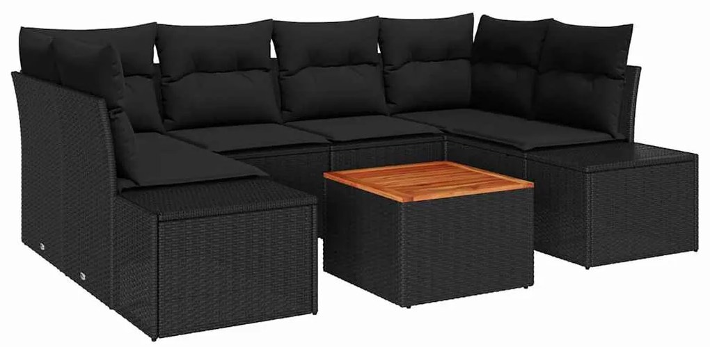 vidaXL Σετ Καναπέ Κήπου με μαξιλάρι 7 pcs Μαύρο Πολυ ράταν