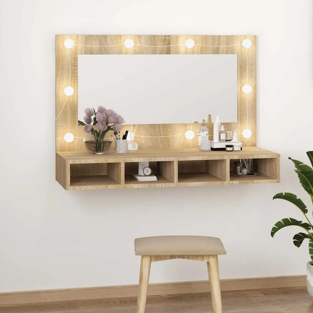 vidaXL Έπιπλο Καθρέπτη με LED Sonoma Δρυς 90x31,5x62 εκ.