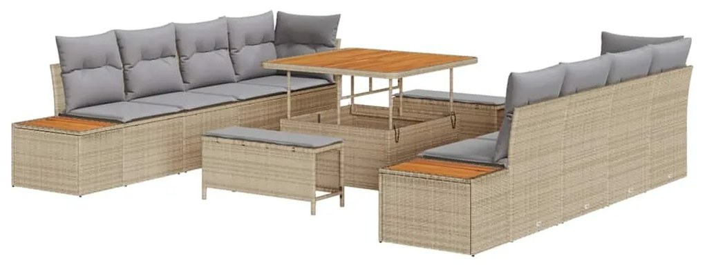 vidaXL Σετ Καναπέ Κήπου με μαξιλάρι 11 pcs Μπεζ Πολυ ράταν