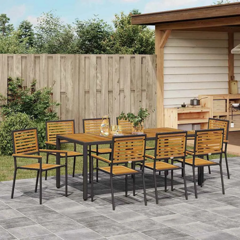 vidaXL Σέτ φαγητού για κήπο 9 pcs Μαύρο 190 x 90 x 75 cm