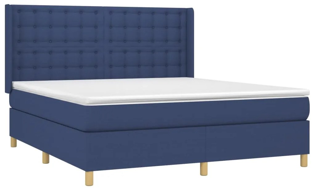 vidaXL Κρεβάτι Boxspring με Στρώμα & LED Μπλε 180x200 εκ. Υφασμάτινο