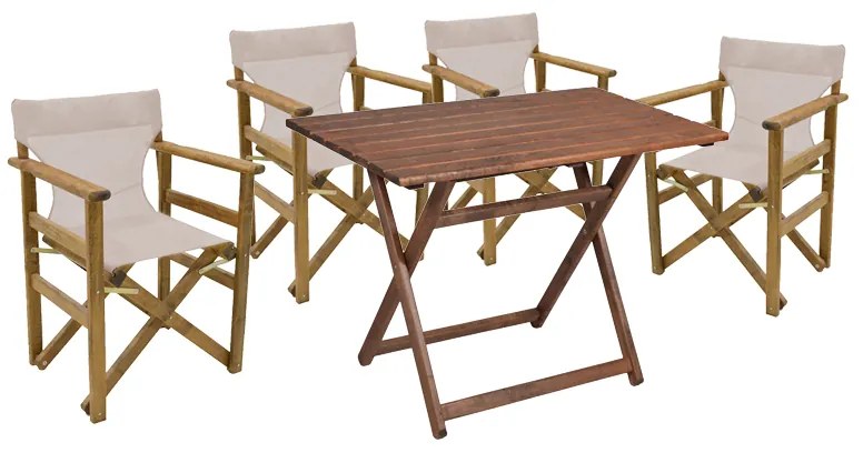 Intrahome Tραπεζαρία ANDESELLA σετ 5τμχ μασίφ ξύλο οξιάς καρυδί-πανί-μπεζ-λευκό 80x60x72εκ | SKU: INTRAPA-348111173