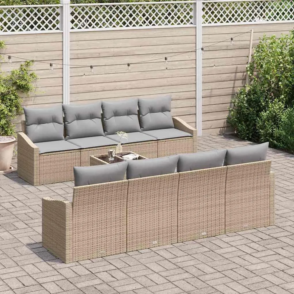vidaXL Σετ Καναπέ Κήπου 9 pcs Μπεζ, Ανοιχτό Γκρι 55 x 55 x 37 εκ