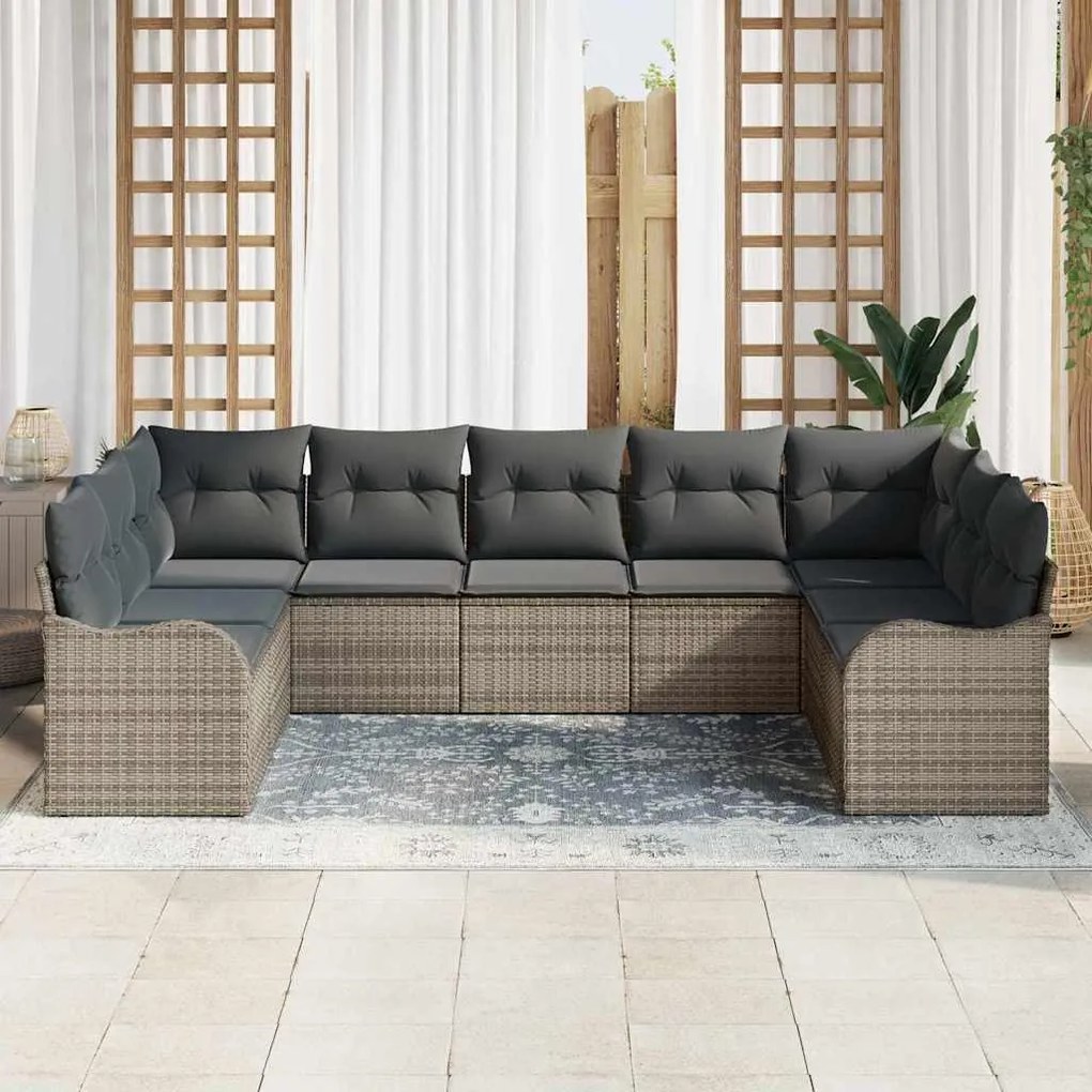 vidaXL Σετ Καναπέ Κήπου με μαξιλάρι 9 pcs Γκρι Πολυ ράταν