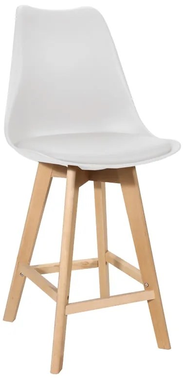 Σκαμπό μπαρ Gaston pakoworld λευκό pp-pu και ξύλινο πόδι σε φυσική απόχρωση 56x48.5x104εκ