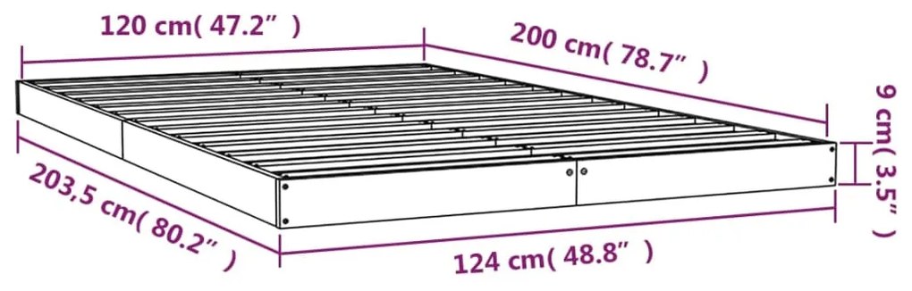 Πλαίσιο Κρεβατιού Μαύρο 120 x 200 εκ. από Μασίφ Ξύλο Πεύκου - Μαύρο