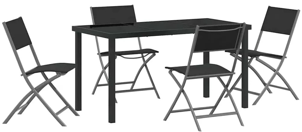 vidaXL Σέτ φαγητού για κήπο 5 pcs Μαύρο Χάλυβας με επίστρωση πούδρας