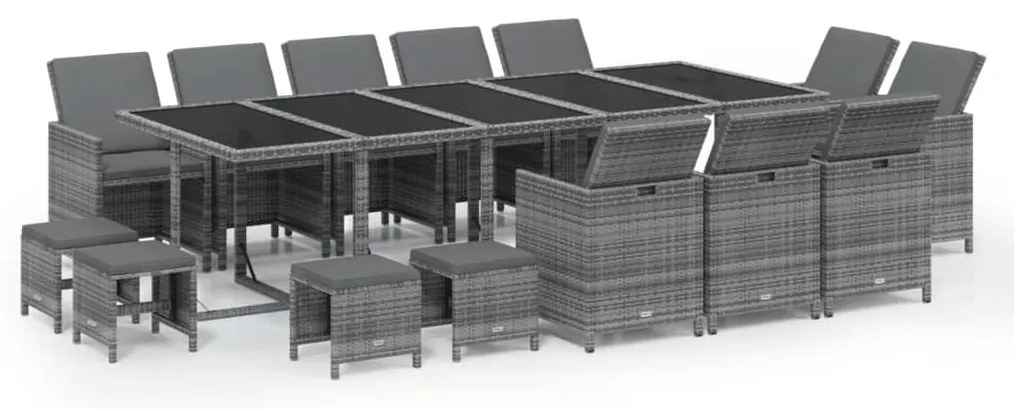 vidaXL Σετ Τραπεζαρίας Κήπου 15 τεμ. Γκρι από Συνθ. Ρατάν με Μαξιλάρια