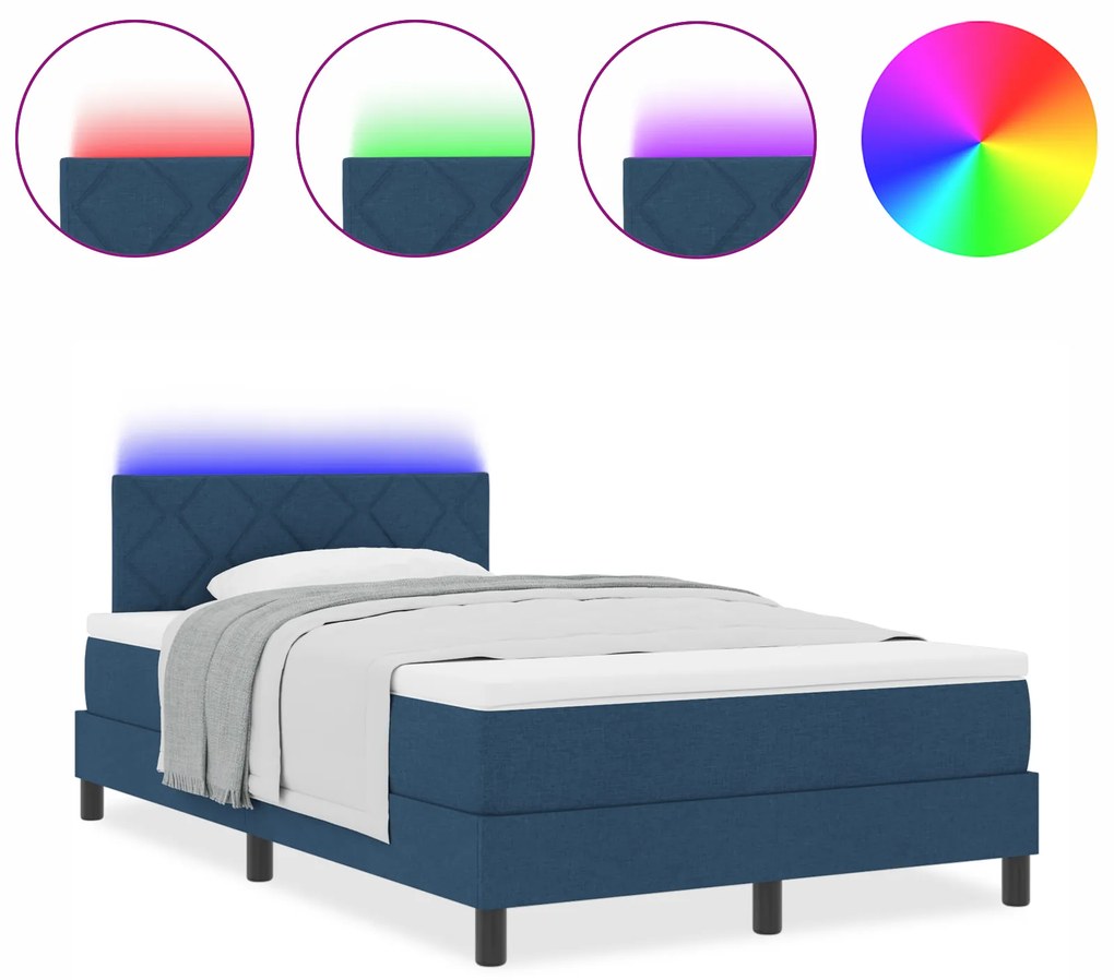 vidaXL Κρεβάτι με Στρώμα & LED Μπλε 120x200 cm Ύφασμα