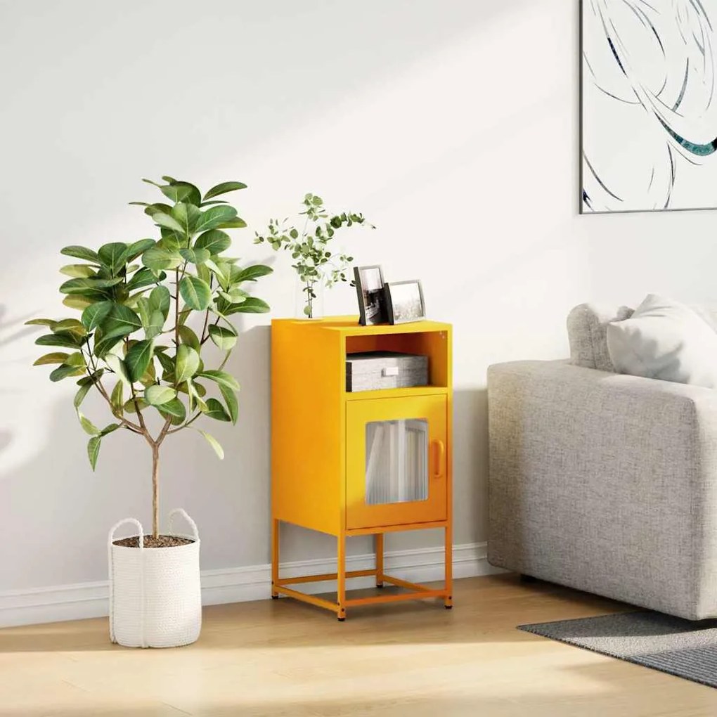 Κομοδίνο ντουλάπι μουστάρδας κίτρινο 36x39x78 cm - Κίτρινο