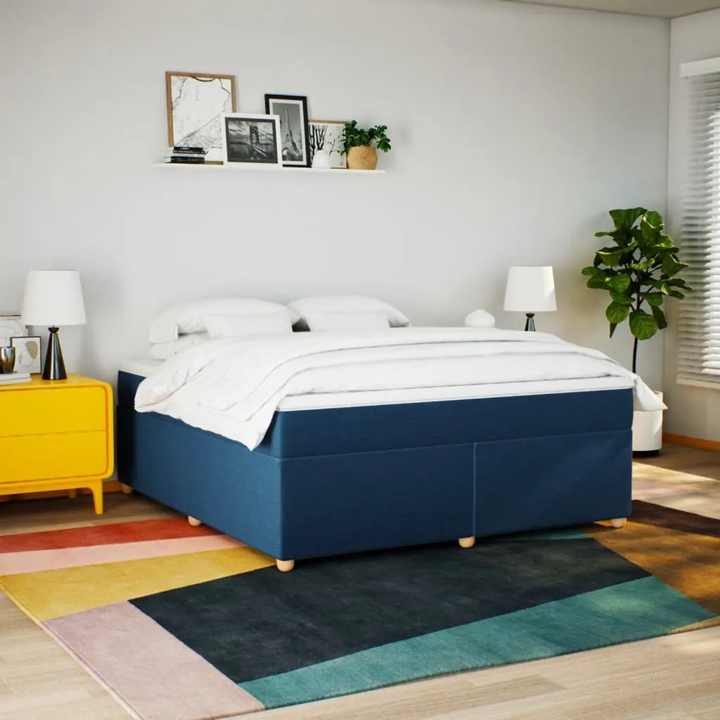 vidaXL Κρεβάτι Boxspring με Στρώμα Μπλε 180x200 εκ. Υφασμάτινο