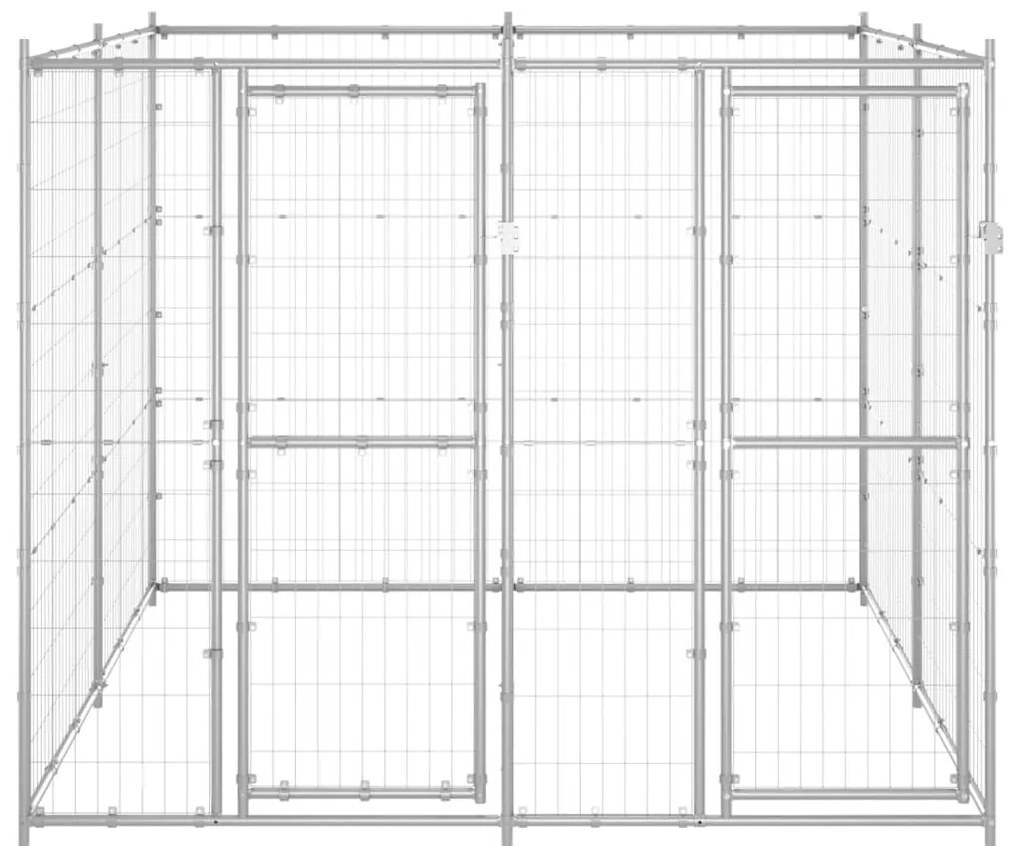 Κλουβί Σκύλου Εξωτερικού Χώρου 4,84 μ² από Γαλβανισμένο Χάλυβα - Ασήμι