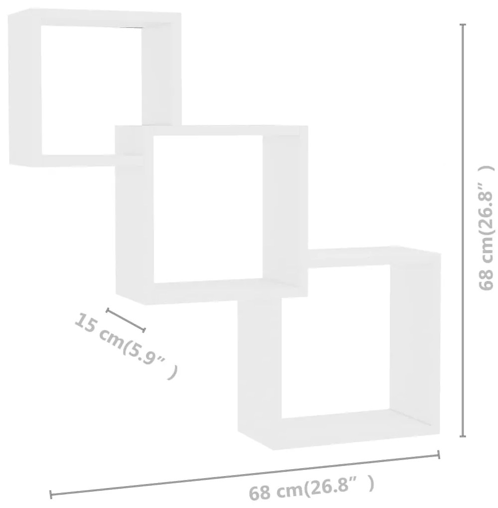 vidaXL Ράφια Κύβοι Τοίχου Λευκά 68x15x68 εκ. από Επεξεργασμένο Ξύλο