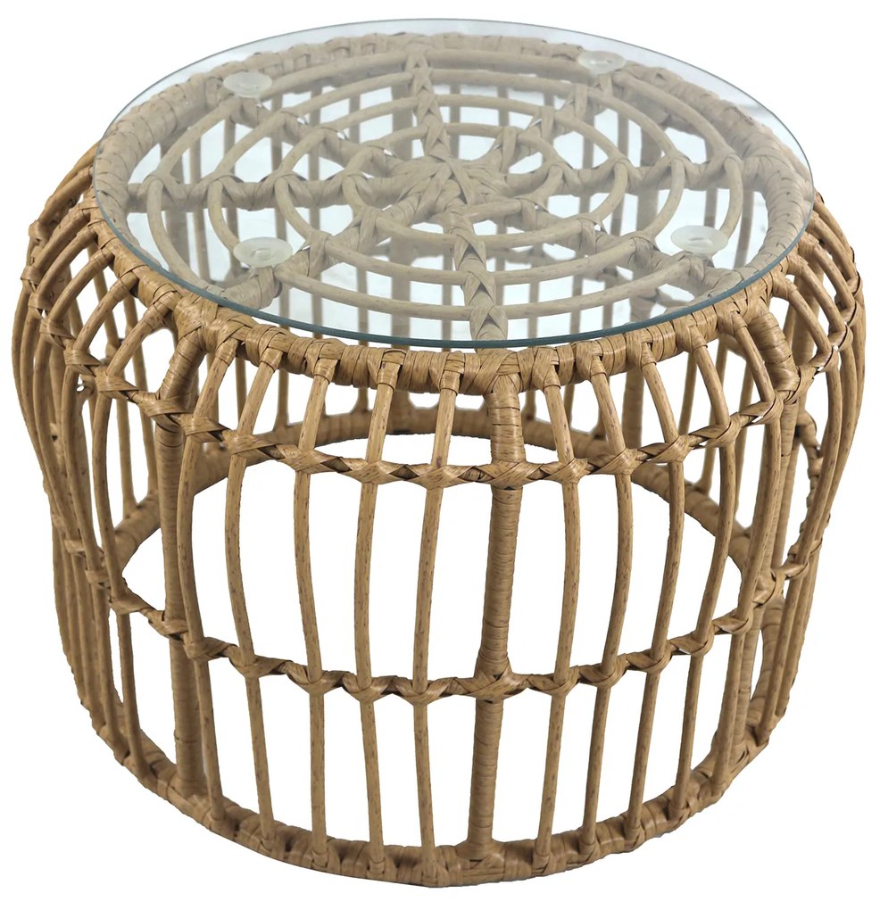 Τραπεζάκι Κήπου ALBIUS Φυσικό Rattan/Μέταλλο/Γυαλί Φ50x35cm