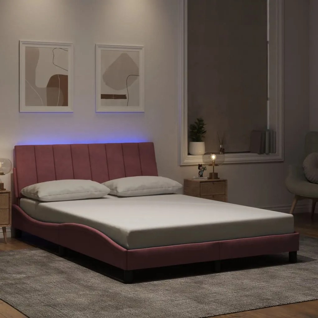 vidaXL Πλαίσιο Κρεβατιού με LED Ροζ 120x200 εκ. Βελούδινο