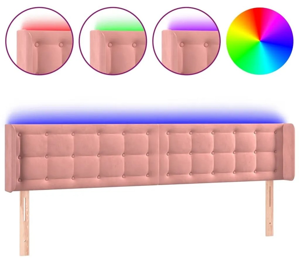 Κεφαλάρι Κρεβατιού LED Ροζ 163x16x78/88 εκ. Βελούδινο - Ροζ