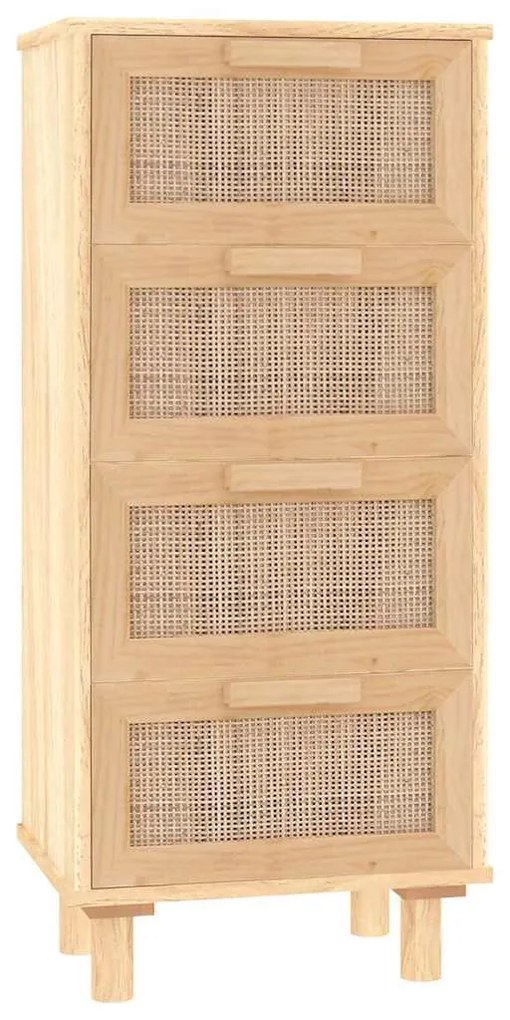 vidaXL Συρταριέρα Καφέ 40 x 30 x 90 εκ. Μασίφ Πεύκο &amp; Φυσικό Ρατάν