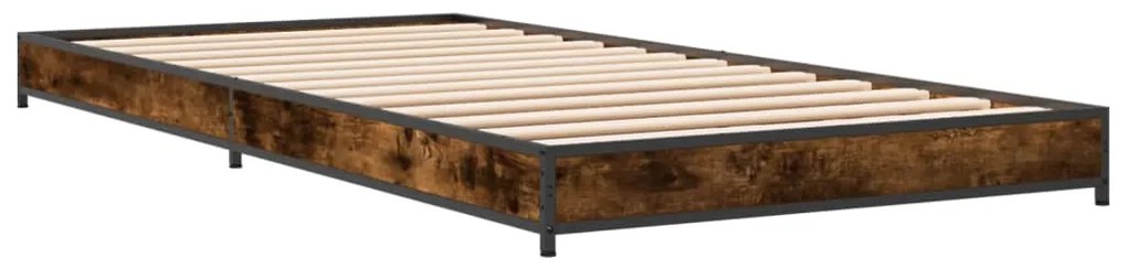 vidaXL Πλαίσιο Κρεβατιού Καπνιστή Δρυς 75x190 εκ. Επεξ. Ξύλο & Μέταλλο