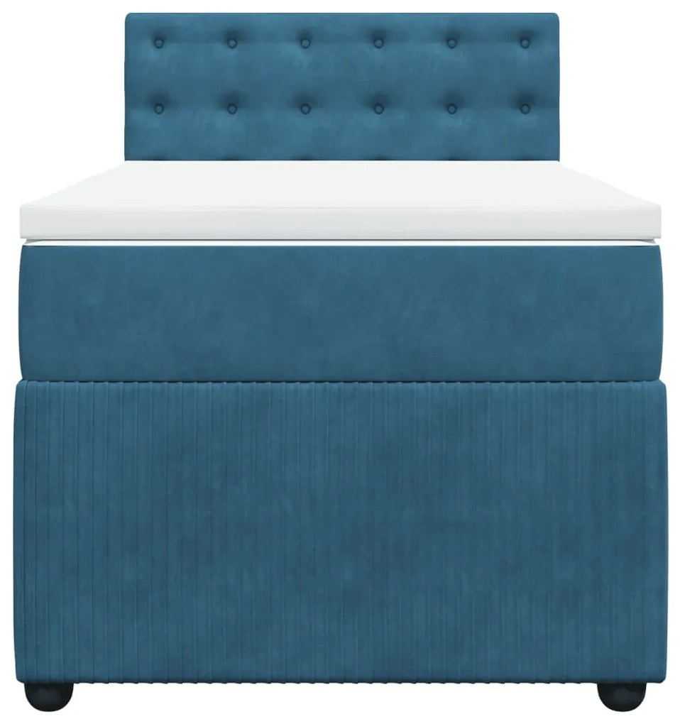 vidaXL Κρεβάτι Boxspring με Στρώμα Μπλε 90x190 εκ. Βελούδινο