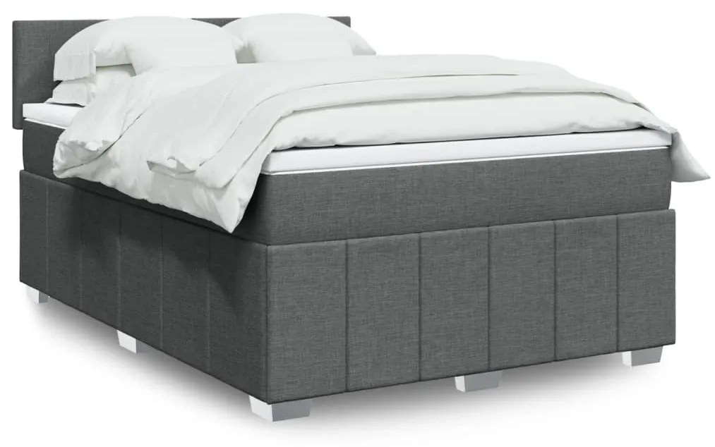 Κρεβάτι Boxspring με Στρώμα Σκούρο Γκρι 140x190 εκ. Υφασμάτινο