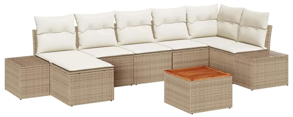 vidaXL Σετ Καναπέ Κήπου με μαξιλάρι 8 pcs Μπεζ Πολυ ράταν