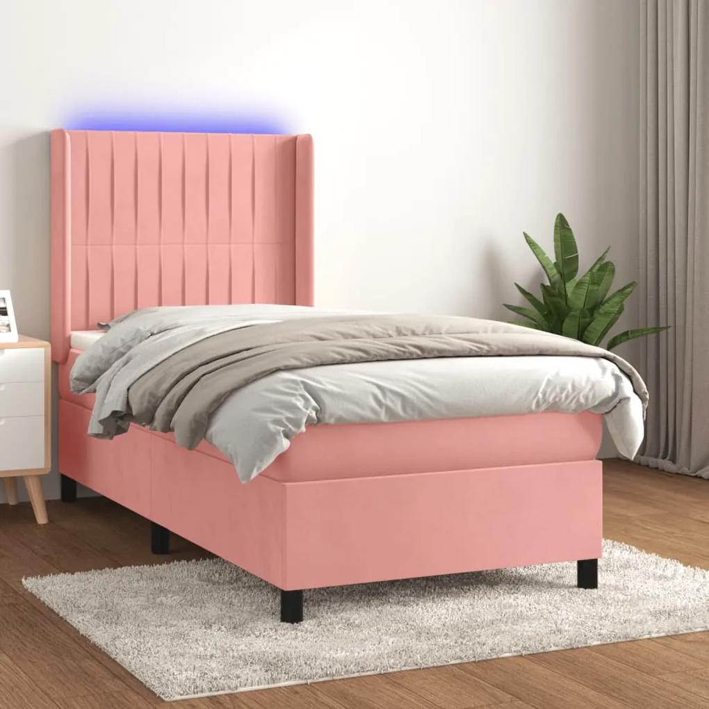 3139654 vidaXL Κρεβάτι Boxspring με Στρώμα &amp; LED Ροζ 80 x 200 εκ. Βελούδινο Ροζ, 1 Τεμάχιο