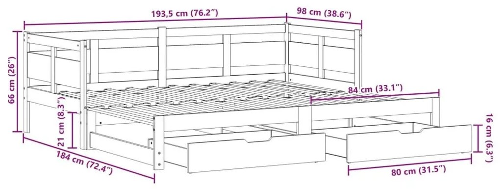 Καναπές Κρεβάτι Συρόμενος Χωρίς Στρώμα 90x190 εκ. &amp; Συρτάρια - Καφέ