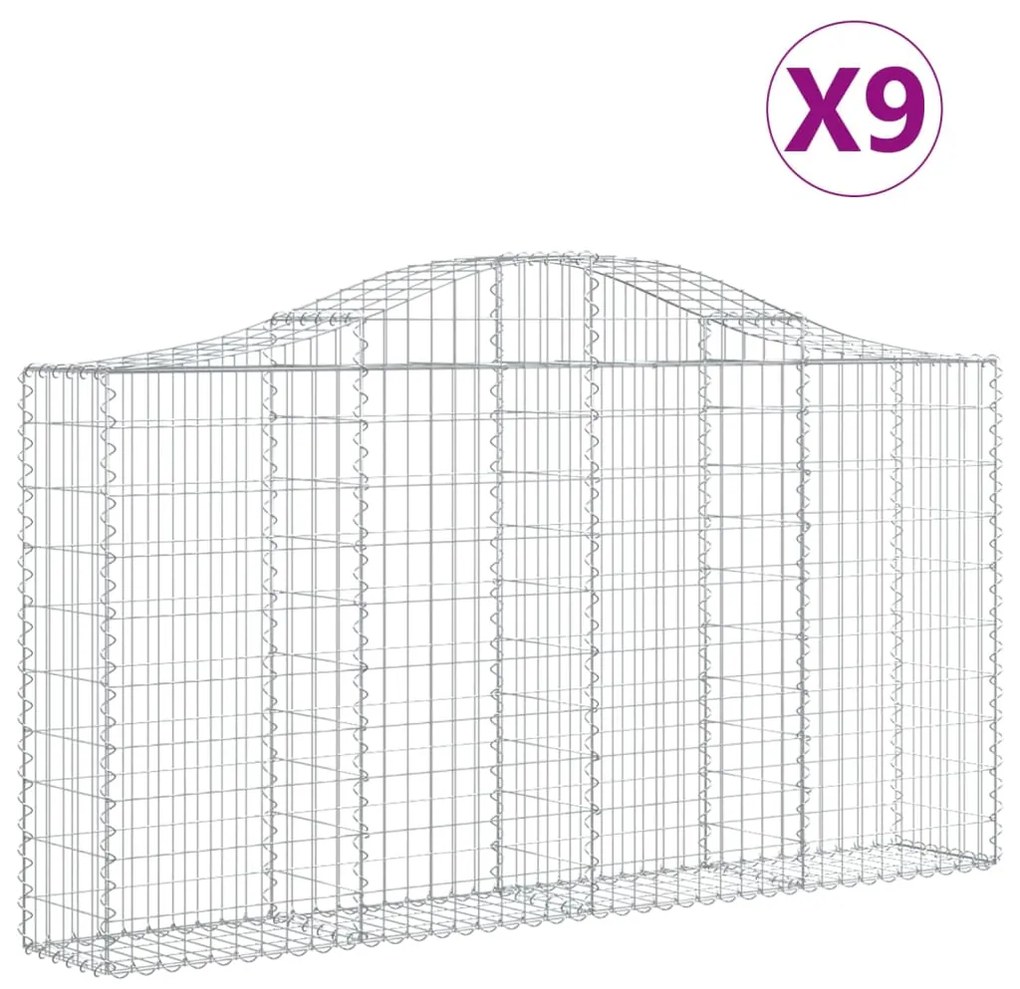 vidaXL Συρματοκιβώτια Τοξωτά 9 τεμ. 200x30x100/120 εκ. Γαλβαν. Ατσάλι