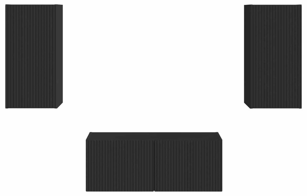 vidaXL Σετ επίπλου τηλεόρασης Επιτοίχιο 2 pcs Μαύρο Επεξεργασμένο ξύλο