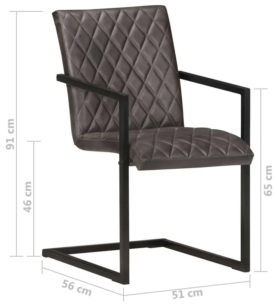 Καρέκλες Τραπεζαρίας «Πρόβολος» 4 τεμ. Γκρι από Γνήσιο Δέρμα - Γκρι