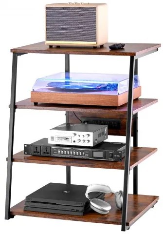 VEVOR 4-Tier AV Media Stand with Power Strips Wooden Corner TV Stand with LED