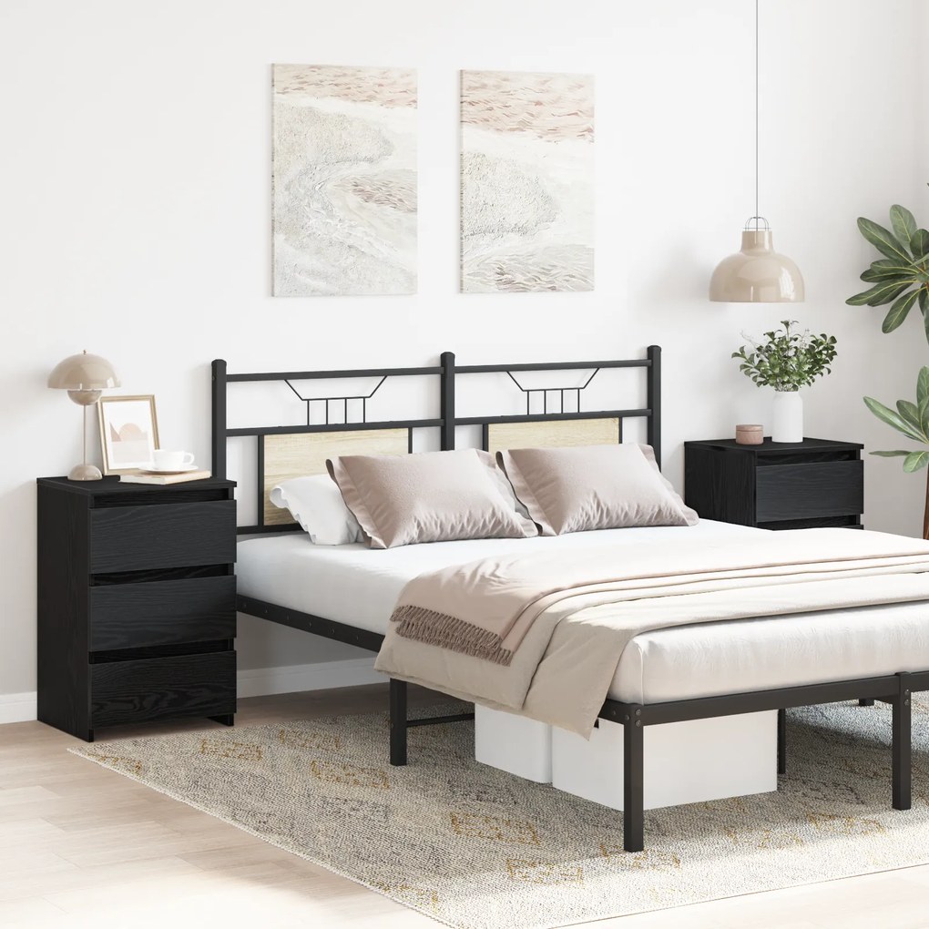 vidaXL Κομοδίνα 2 τεμ Μαύρο Βαθύ 40x35x62,5 εκ Επεξεργασμένο Ξύλο
