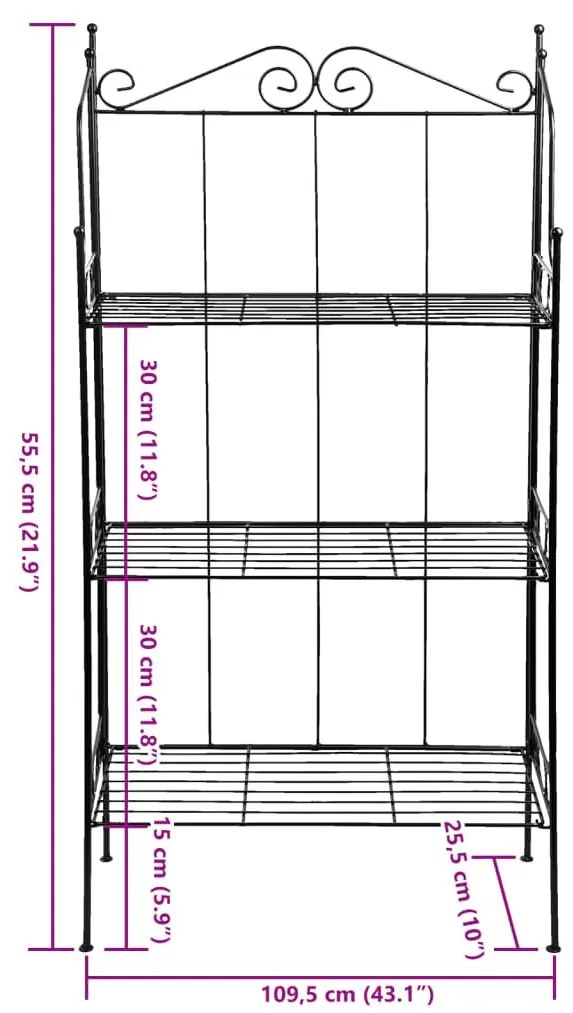 Esschert Design Ραφιέρα Φυτών 3 Επιπέδων L - Μαύρο