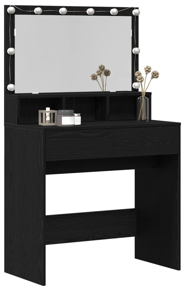 vidaXL Τραπέζι περιποίησης with LED Strip Lights με συρτάρι Μαύρη δρυς