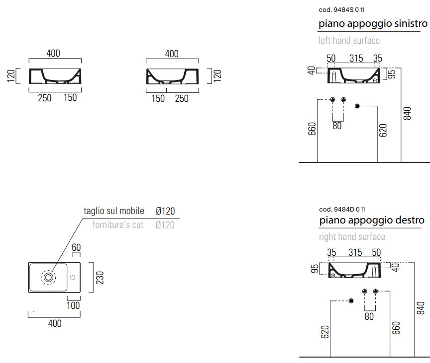 Νιπτήρας Kube-x GSI white-Μήκος 40 εκ.